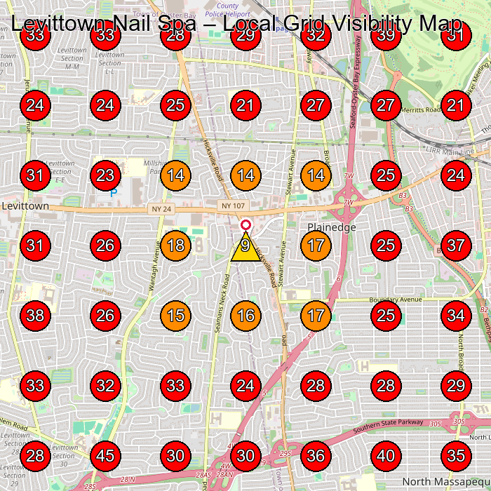 Levittown Nail Spa GeoGrid visibility map for Nail Salon in Levittown